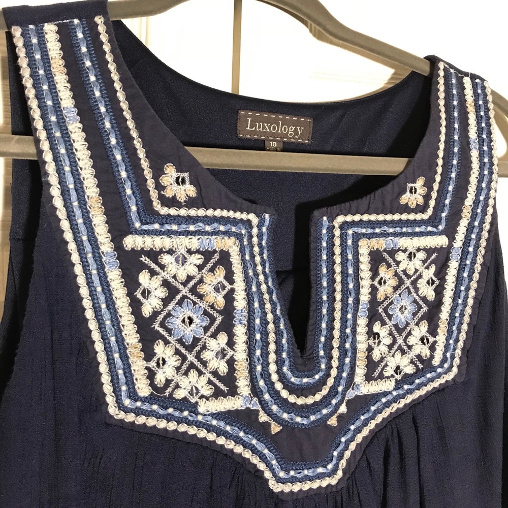 Luxology gauze dress with embroidered neckline